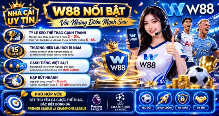 Top 10 Sân Chơi Cá Cược Hợp Pháp Uy Tín Nhất 2026 – Xếp Hạng Mới Nhất Cho Bet Thủ Việt 4 W88 nổi bật với những điểm mạnh sau: